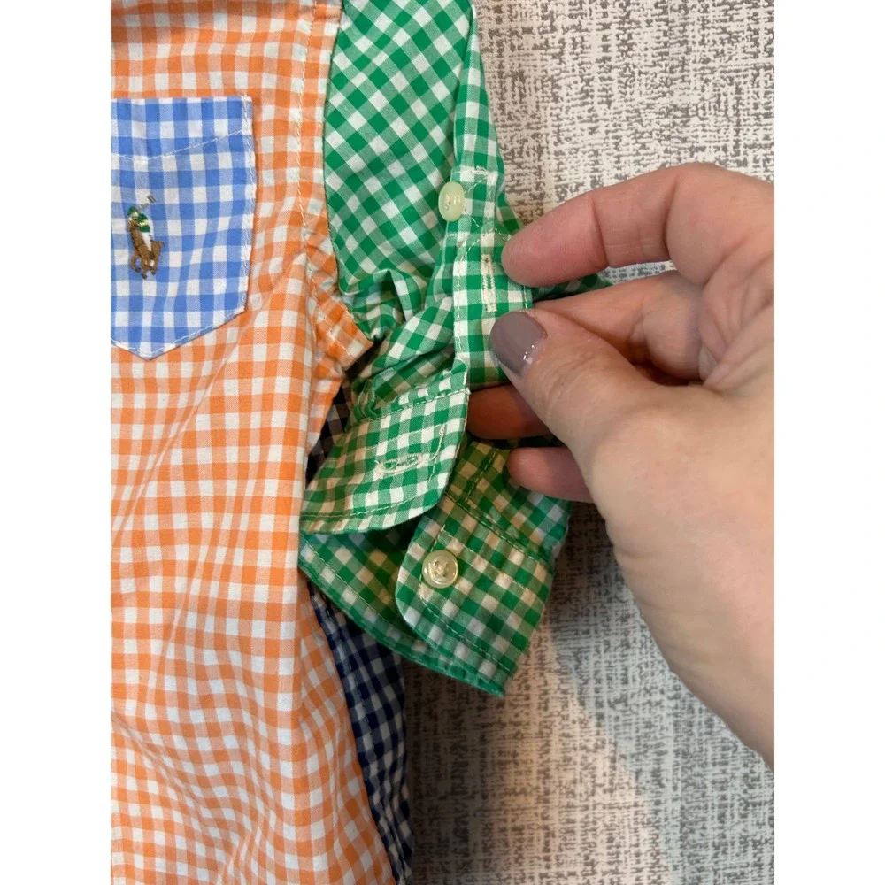 Ralph Lauren Kids Multi Color Gingham Patchwork Button Down Shirt 9M‎ Pony Logo